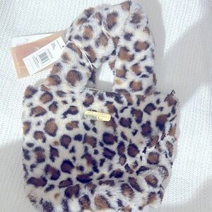 Girls Plush Handbag Leopard Print Faux Fur Bag